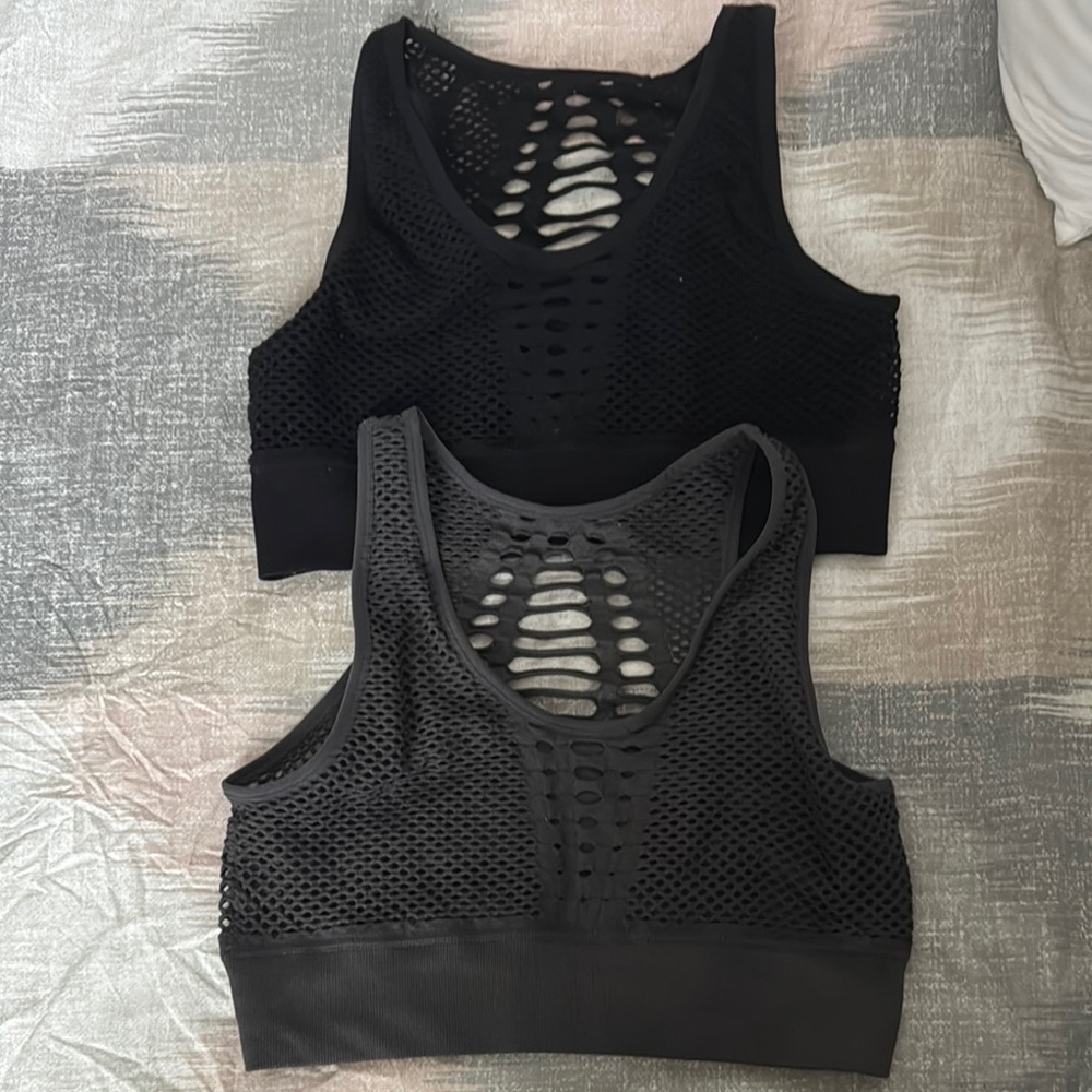 Women's Black and Gray Mesh Sports Bras
